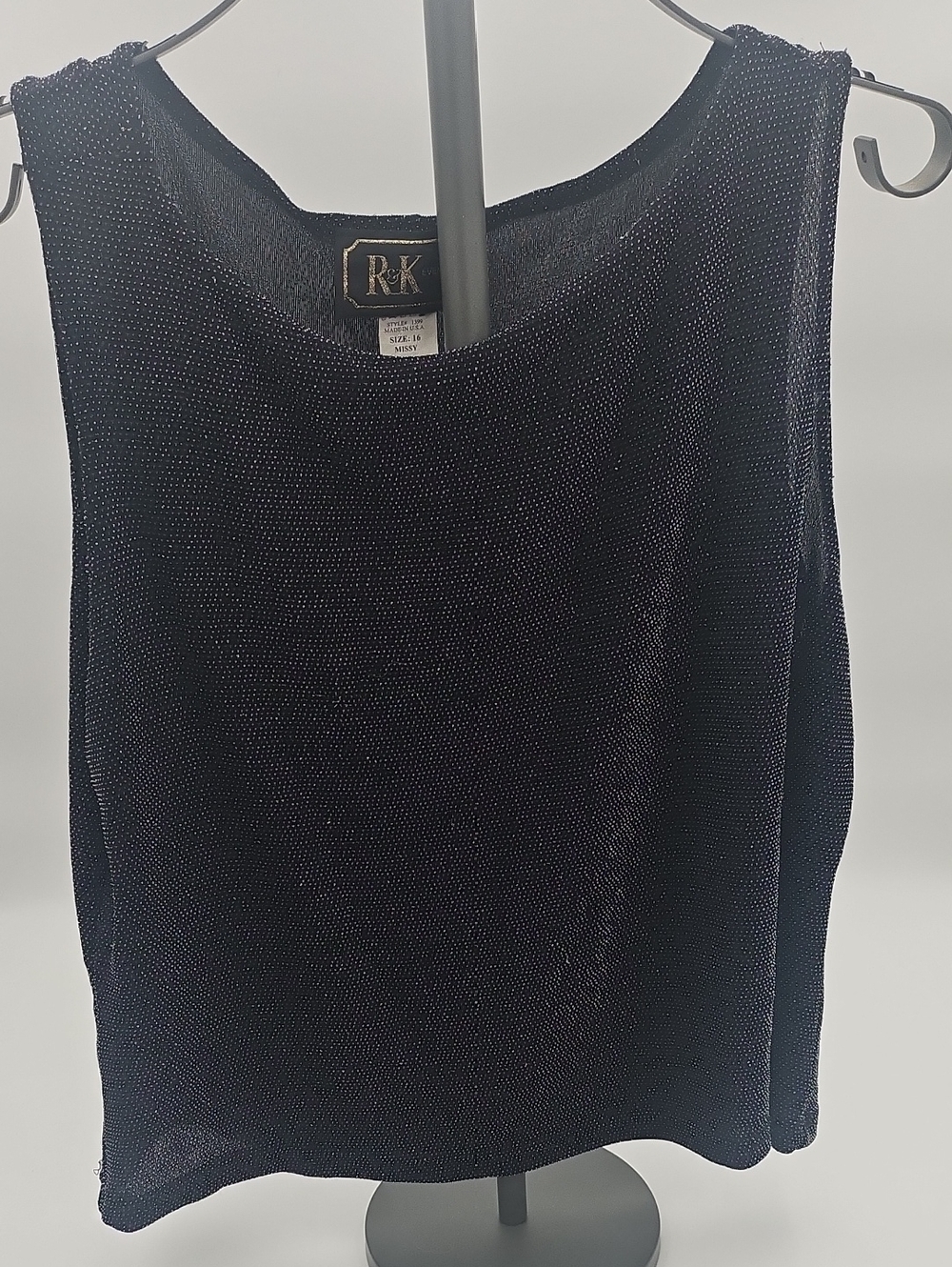 Vintage R&K Black Metallic Knit Tank Top Missy 16